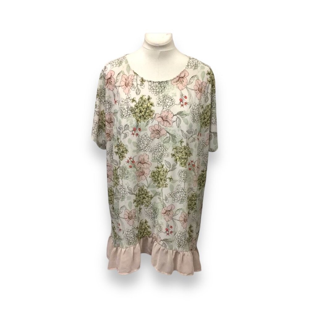 Cato Women’s Cap Sleeve Floral Shark Bite Tunic Top, White Floral, Size 22/24W